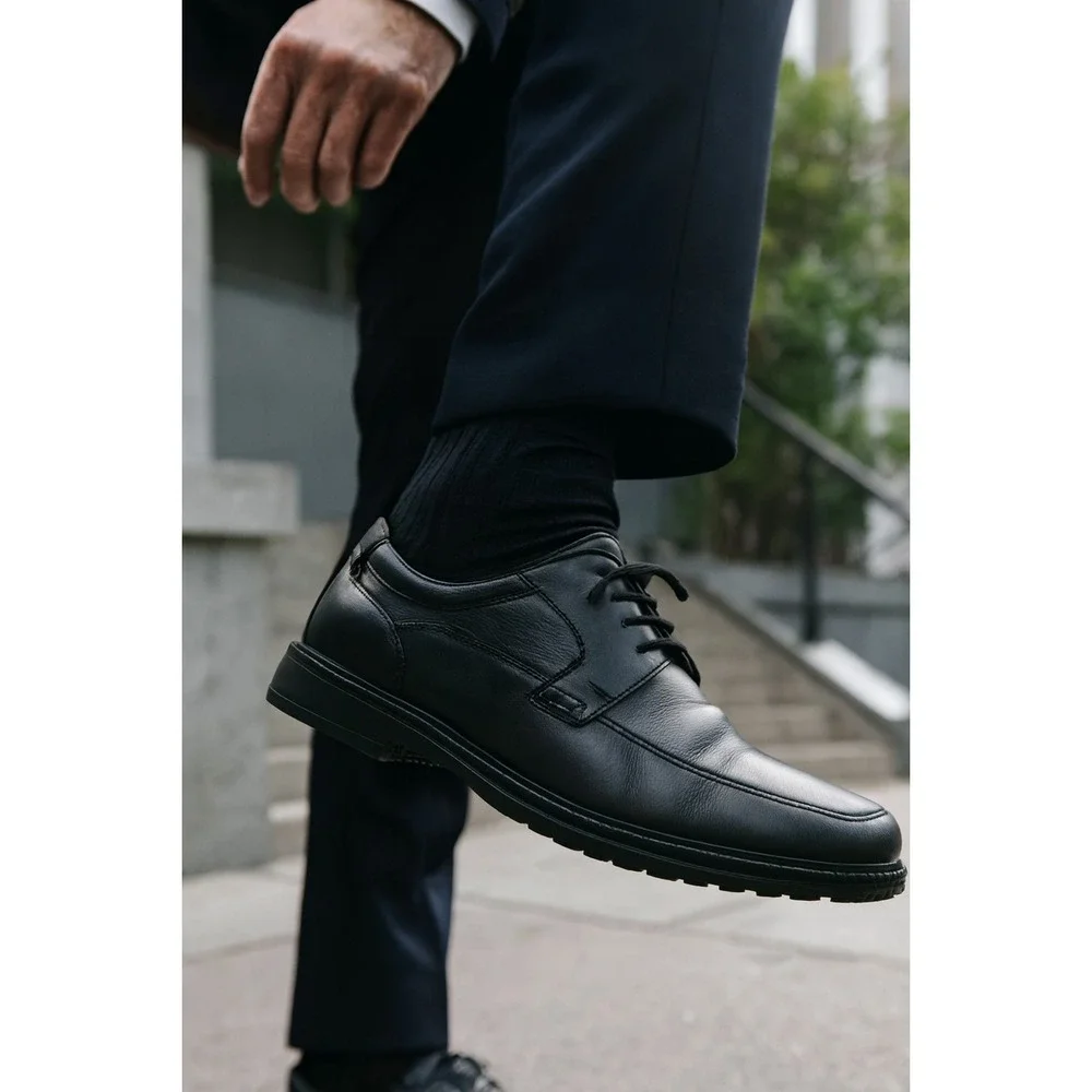 ECCO Shoes Men 40 Seattle Arch Support Bicycle Toe Oxford Black Leather Lace Up*